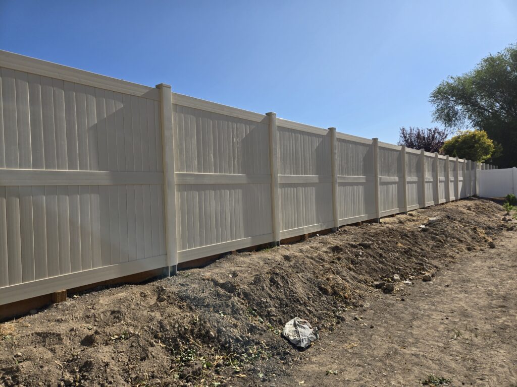 7 Foot Tan Vinyl Fence with middle rail

